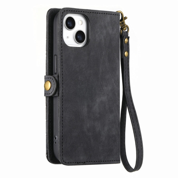 For iPhone 13 Pro Max Geometric Zipper Wallet Side Buckle Leather Phone Case(Black)
