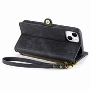 For iPhone 13 Pro Max Geometric Zipper Wallet Side Buckle Leather Phone Case(Black)