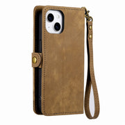 For iPhone 12 Pro Max Geometric Zipper Wallet Side Buckle Leather Phone Case(Brown)