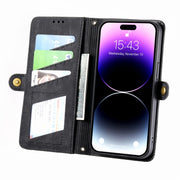 For iPhone 12 Pro Max Geometric Zipper Wallet Side Buckle Leather Phone Case(Black)
