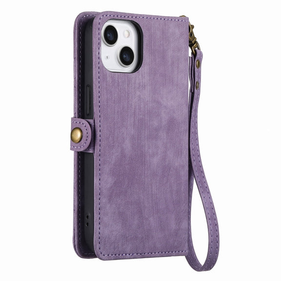 For iPhone 12 Pro Max Geometric Zipper Wallet Side Buckle Leather Phone Case(Purple)