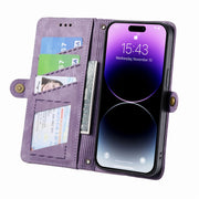 For iPhone 12 Pro Max Geometric Zipper Wallet Side Buckle Leather Phone Case(Purple)