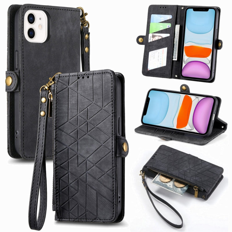 For iPhone 11 Geometric Zipper Wallet Side Buckle Leather Phone Case(Black) - free shipping - PMC TechLife - Order now!