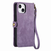 For iPhone 11 Pro Max Geometric Zipper Wallet Side Buckle Leather Phone Case(Purple)