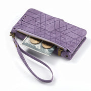 For iPhone 11 Pro Max Geometric Zipper Wallet Side Buckle Leather Phone Case(Purple)