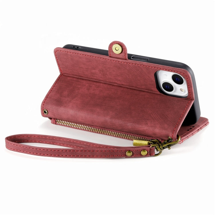 For iPhone X / XS Geometric Zipper Wallet Side Buckle Leather Phone Case(Red) - free shipping - PMC TechLife - Order now!