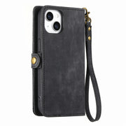 For iPhone X / XS Geometric Zipper Wallet Side Buckle Leather Phone Case(Black)