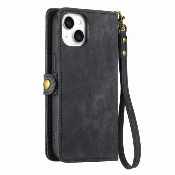 For iPhone X / XS Geometric Zipper Wallet Side Buckle Leather Phone Case(Black)