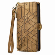 For iPhone XS Max Geometric Zipper Wallet Side Buckle Leather Phone Case(Brown)