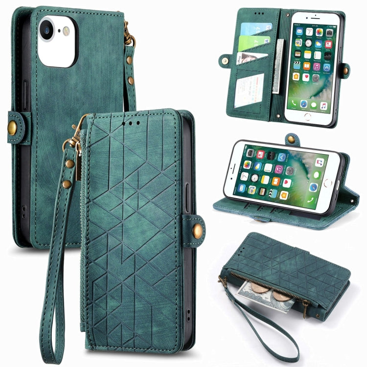 For iPhone 6 / 6s Geometric Zipper Wallet Side Buckle Leather Phone Case(Green) - free shipping - PMC TechLife - Order now!