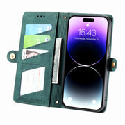 For iPhone 6 / 6s Geometric Zipper Wallet Side Buckle Leather Phone Case(Green)
