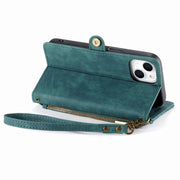 For iPhone 6 / 6s Geometric Zipper Wallet Side Buckle Leather Phone Case(Green)