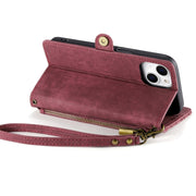 For iPhone 15 Geometric Zipper Wallet Side Buckle Leather Phone Case(Red)