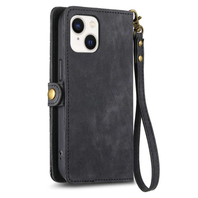 For iPhone 15 Geometric Zipper Wallet Side Buckle Leather Phone Case(Black) - free shipping - PMC TechLife - Order now!
