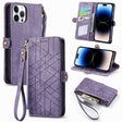 For iPhone 15 Pro Geometric Zipper Wallet Side Buckle Leather Phone Case(Purple) - free shipping - PMC TechLife - Order now!