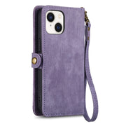 For iPhone 15 Pro Geometric Zipper Wallet Side Buckle Leather Phone Case(Purple)