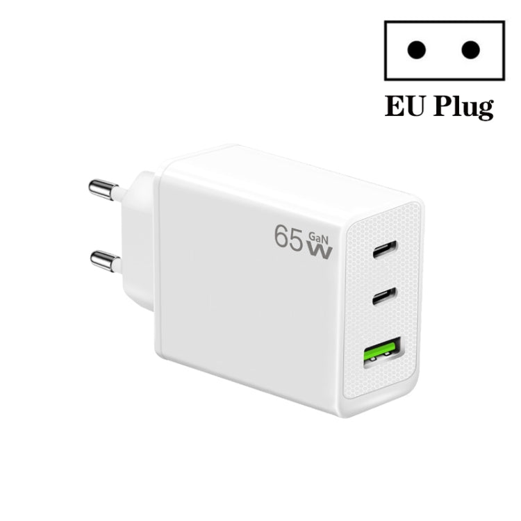 GaN PD65W Type-C x 2 + USB3.0 Laptop Adapter ,EU Plug(White) - free shipping - PMC Jewellery - Order now!