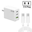 GaN PD65W Type-C x 2 + USB3.0 Charger with Type-C to Type-C Data Cable ,US Plug(White) - USB Charger by PMC TechLife | Online Shopping South Africa | PMC TechLife | Buy Now Pay Later Mobicred