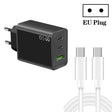 GaN PD65W Type-C x 2 + USB3.0 Charger with Type-C to Type-C Data Cable ,EU Plug(Black) - USB Charger by PMC TechLife | Online Shopping South Africa | PMC TechLife | Buy Now Pay Later Mobicred