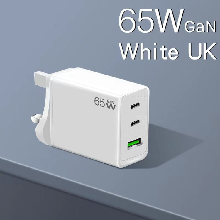 GaN PD65W Type-C x 2 + USB3.0 Charger with Type-C to Type-C Data Cable ,UK Plug(White) - free shipping - PMC Jewellery - Order now!