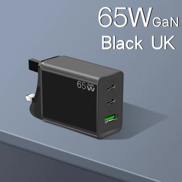 GaN PD65W Type-C x 2 + USB3.0 Charger with Type-C to Type-C Data Cable ,UK Plug(Black) - free shipping - PMC Jewellery - Order now!