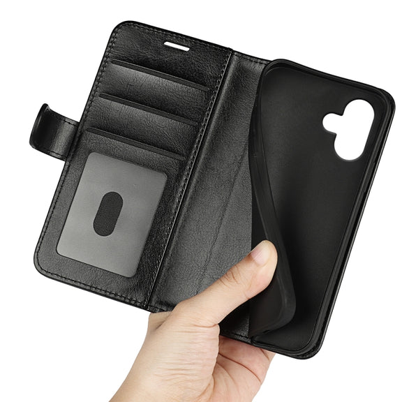 For iPhone 16 Plus R64 Texture Horizontal Flip Leather Phone Case(Black)