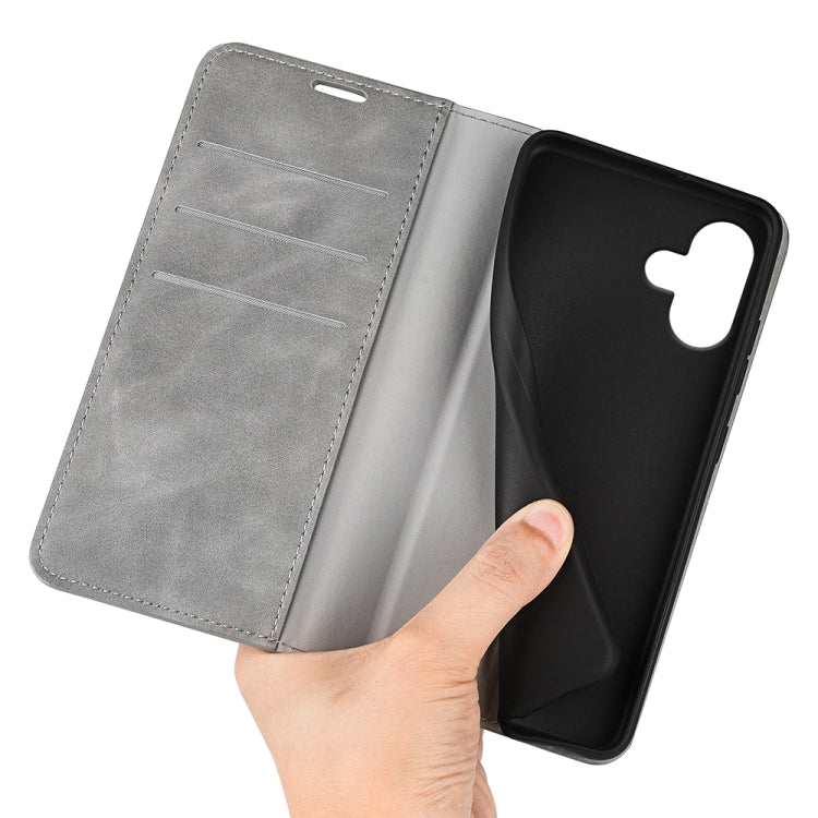 For iPhone 16 Pro Retro-skin  Magnetic Suction Leather Phone Case(Grey) - iPhone 16 Pro Cases by PMC TechLife | Online Shopping South Africa | PMC TechLife | Buy Now Pay Later Mobicred