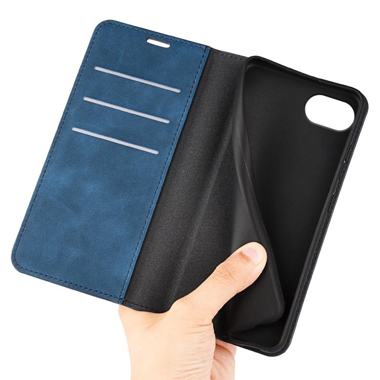For iPhone 16e Retro-skin  Magnetic Suction Leather Phone Case(Dark Blue) - iPhone 16e Cases by PMC TechLife | Online Shopping South Africa | PMC TechLife | Buy Now Pay Later Mobicred