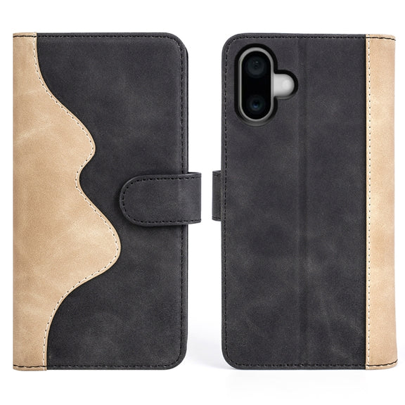 For iPhone 16 Stitching Horizontal Flip Leather Phone Case(Black)