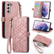 For Samsung Galaxy S23 Ultra 5G Geometric Zipper Wallet Side Buckle Leather Phone Case(Pink) - free shipping - PMC TechLife - Order now!