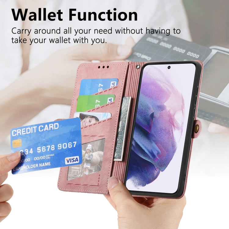 For Samsung Galaxy S23 Ultra 5G Geometric Zipper Wallet Side Buckle Leather Phone Case(Pink) - free shipping - PMC Jewellery - Order now!