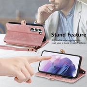 For Samsung Galaxy S23 Ultra 5G Geometric Zipper Wallet Side Buckle Leather Phone Case(Pink)