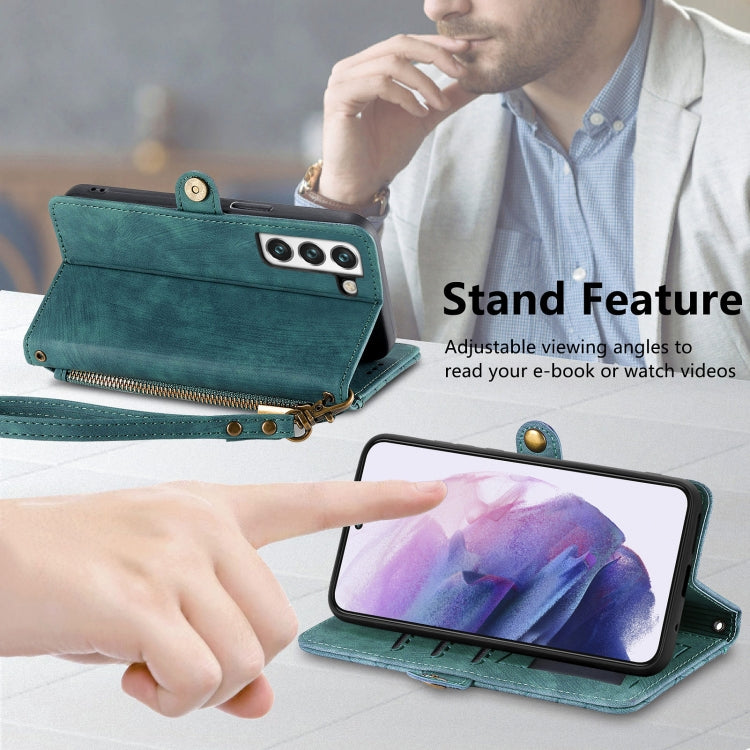 For Samsung Galaxy S23 Ultra 5G Geometric Zipper Wallet Side Buckle Leather Phone Case(Green)