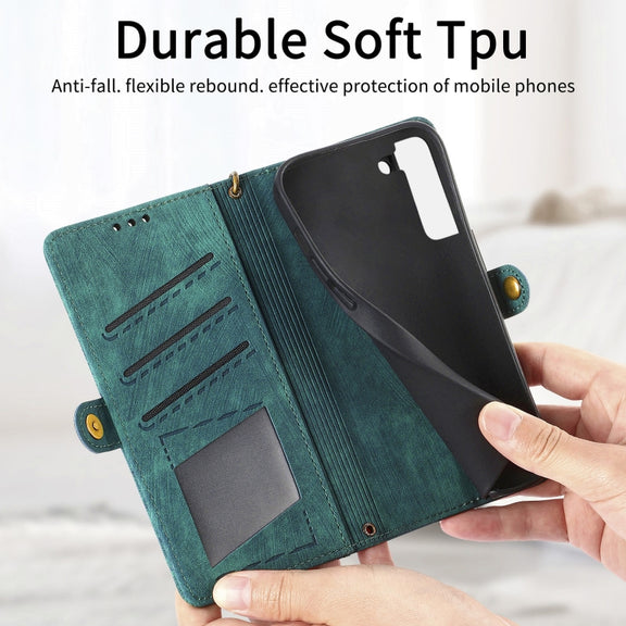 For Samsung Galaxy S23 Ultra 5G Geometric Zipper Wallet Side Buckle Leather Phone Case(Green)