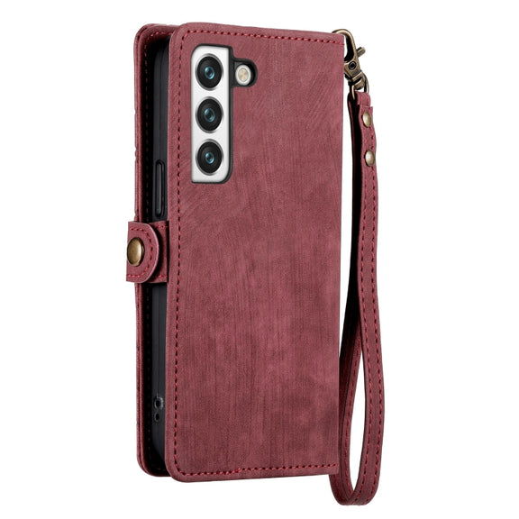 For Samsung Galaxy S23 Ultra 5G Geometric Zipper Wallet Side Buckle Leather Phone Case(Red)