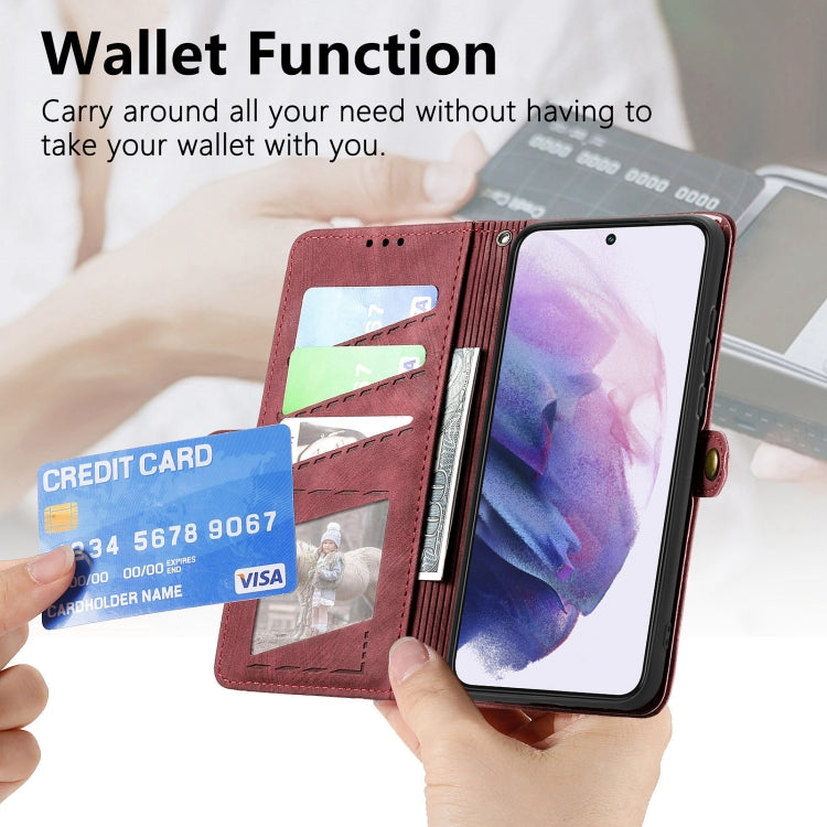For Samsung Galaxy S23 Ultra 5G Geometric Zipper Wallet Side Buckle Leather Phone Case(Red)