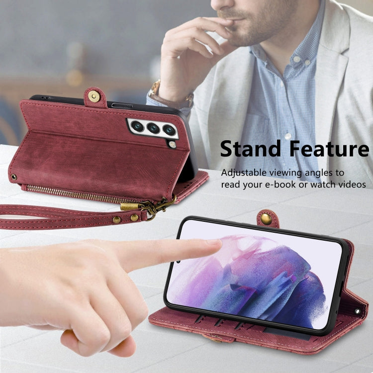 For Samsung Galaxy S23 Ultra 5G Geometric Zipper Wallet Side Buckle Leather Phone Case(Red)