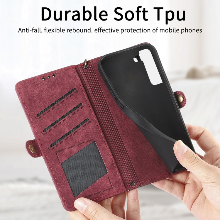 For Samsung Galaxy S23 Ultra 5G Geometric Zipper Wallet Side Buckle Leather Phone Case(Red)