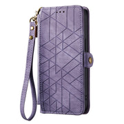 For Samsung Galaxy S23 Ultra 5G Geometric Zipper Wallet Side Buckle Leather Phone Case(Purple)