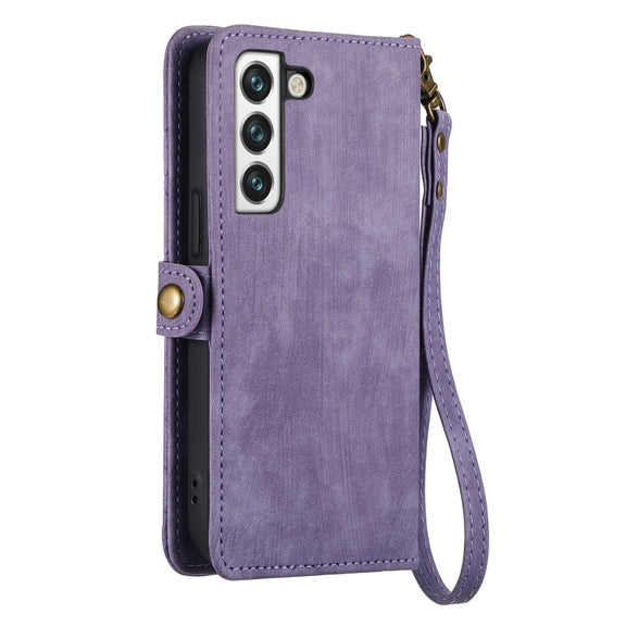 For Samsung Galaxy S23 Ultra 5G Geometric Zipper Wallet Side Buckle Leather Phone Case(Purple)