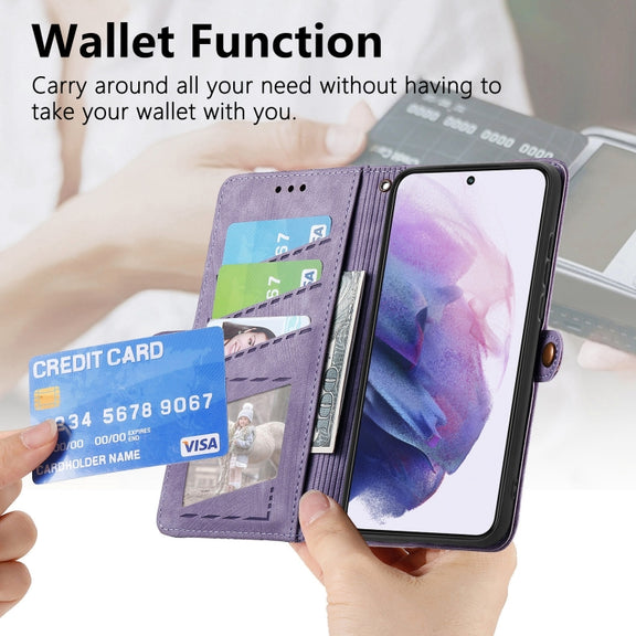 For Samsung Galaxy S23 Ultra 5G Geometric Zipper Wallet Side Buckle Leather Phone Case(Purple)