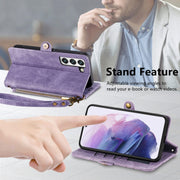 For Samsung Galaxy S23 Ultra 5G Geometric Zipper Wallet Side Buckle Leather Phone Case(Purple)