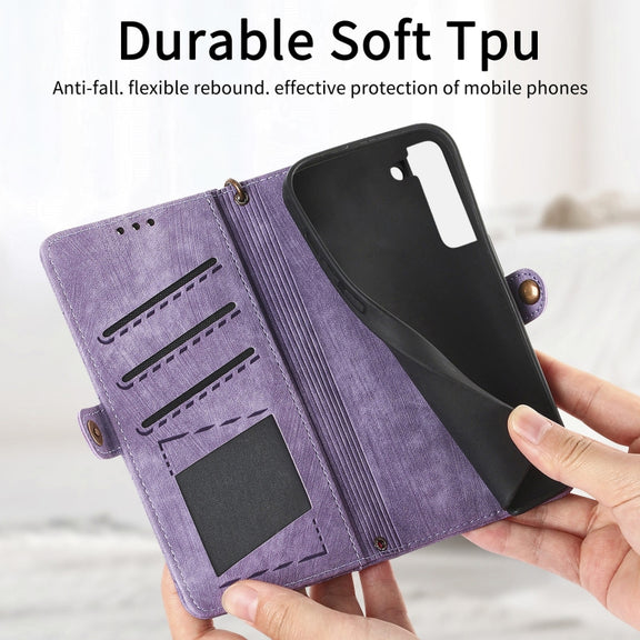 For Samsung Galaxy S23 Ultra 5G Geometric Zipper Wallet Side Buckle Leather Phone Case(Purple)