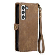 For Samsung Galaxy S23 Ultra 5G Geometric Zipper Wallet Side Buckle Leather Phone Case(Brown)