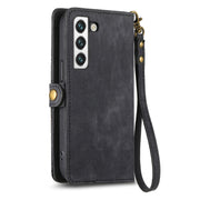 For Samsung Galaxy S23 Ultra 5G Geometric Zipper Wallet Side Buckle Leather Phone Case(Black)