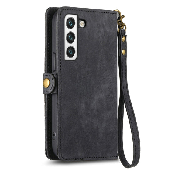 For Samsung Galaxy S23 Ultra 5G Geometric Zipper Wallet Side Buckle Leather Phone Case(Black)