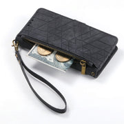 For Samsung Galaxy S23 Ultra 5G Geometric Zipper Wallet Side Buckle Leather Phone Case(Black)