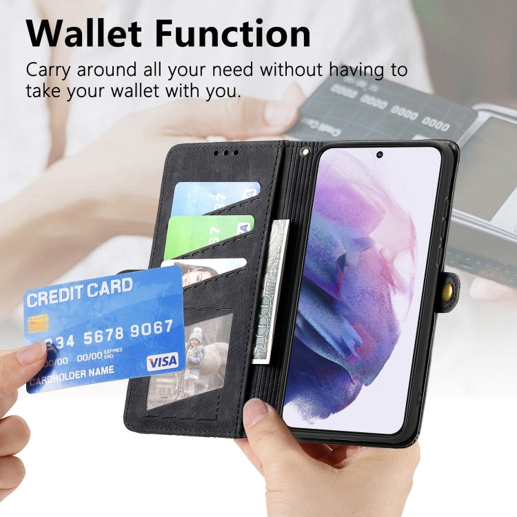 For Samsung Galaxy S23 Ultra 5G Geometric Zipper Wallet Side Buckle Leather Phone Case(Black)