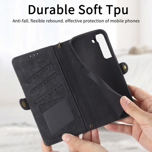 For Samsung Galaxy S23 Ultra 5G Geometric Zipper Wallet Side Buckle Leather Phone Case(Black)