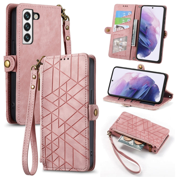 For Samsung Galaxy S22 5G Geometric Zipper Wallet Side Buckle Leather Phone Case(Pink) - free shipping - PMC TechLife - Order now!